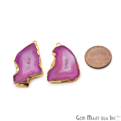 Agate Slice 38x19mm Organic Gold Electroplated Gemstone Earring Connector 1 Pair - GemMartUSA