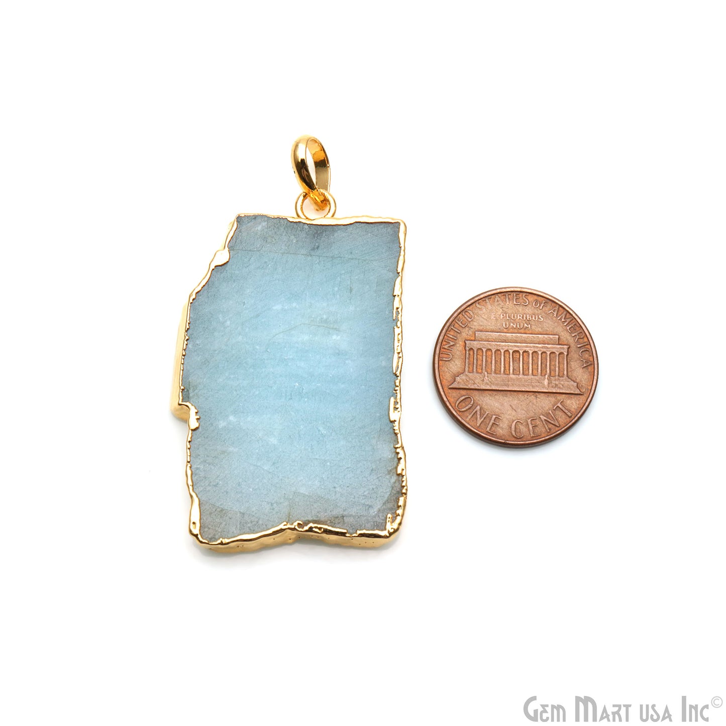 Aquamarine Free Form shape 41x25mm Gold Electroplated Gemstone Single Bail Pendant