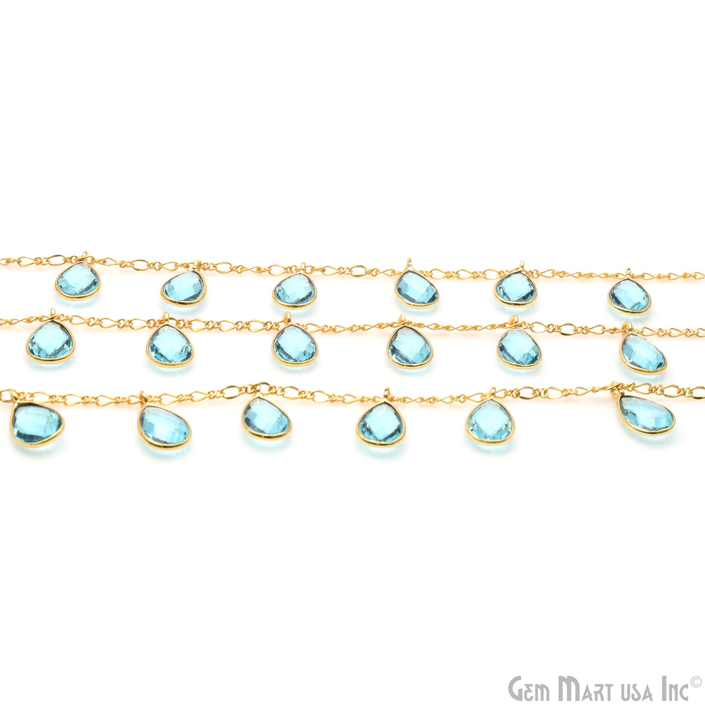 Blue Topaz Pears Gold Bezel Connector Dangle Rosary Chain