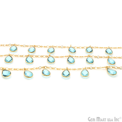 Blue Topaz Pears Gold Bezel Connector Dangle Rosary Chain