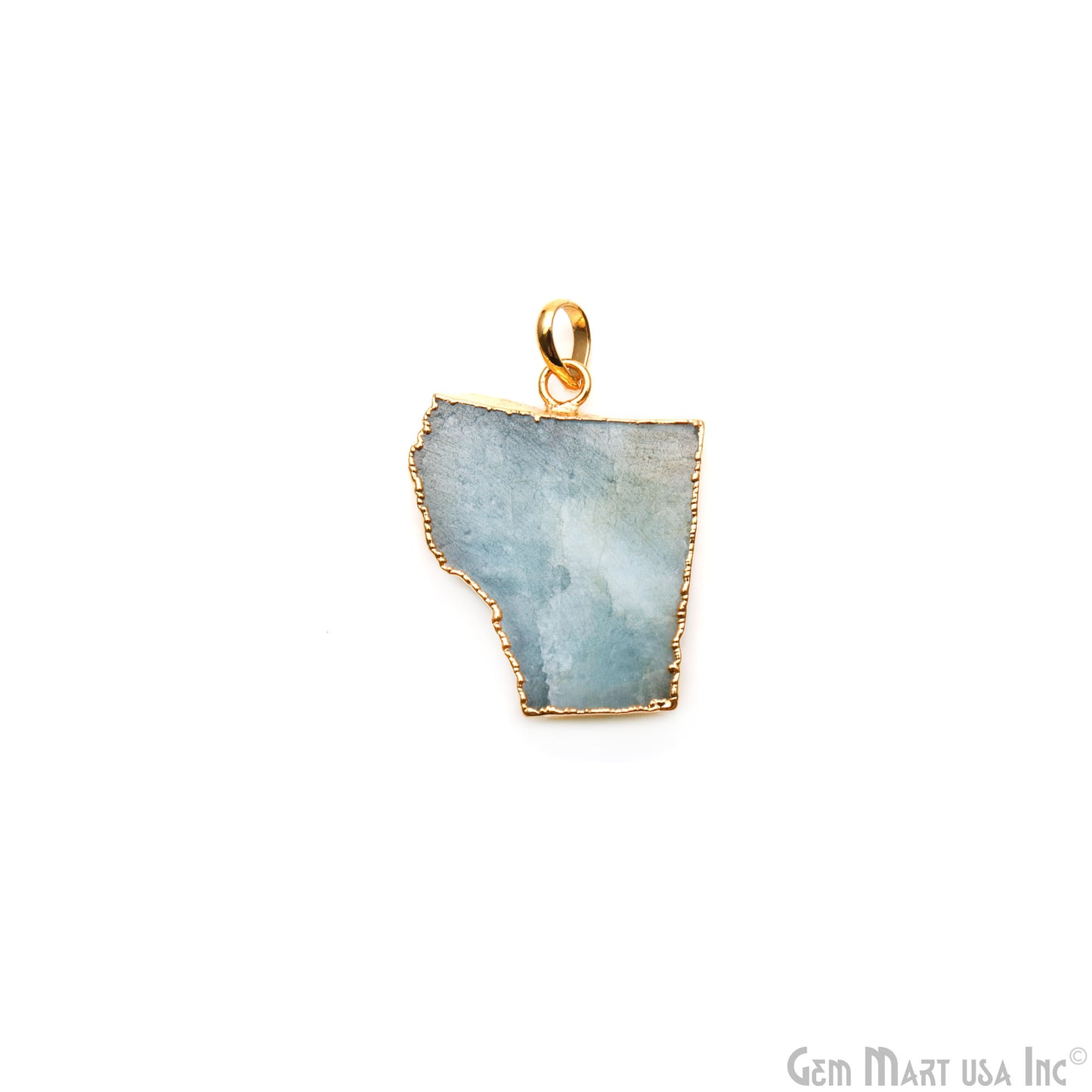 Aquamarine Free Form shape 33x26mm Gold Electroplated Gemstone Single Bail Pendant