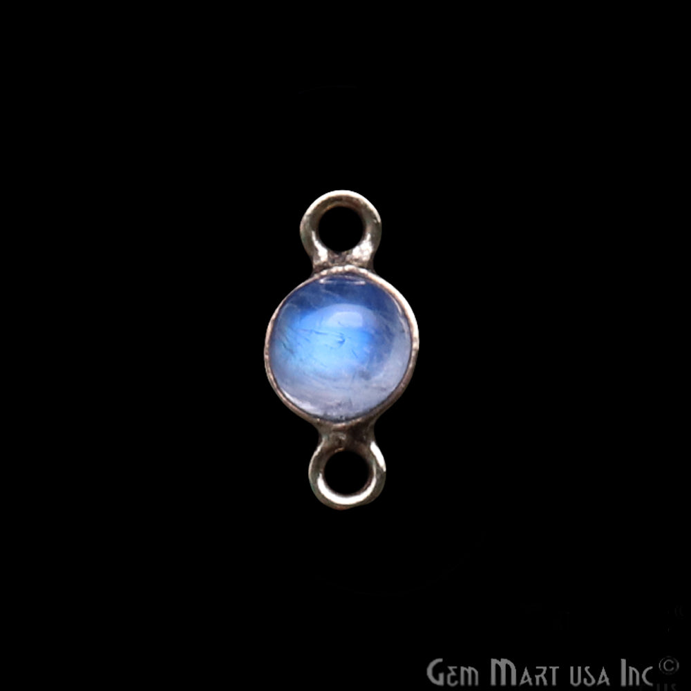 Rainbow Moonstone Cabochon 5mm Round Gold Plated Double Bail Gemstone Connector - GemMartUSA