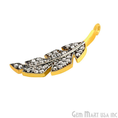 Leaf' CZ Pave Gold Vermeil Charm for Bracelet & Pendants - GemMartUSA