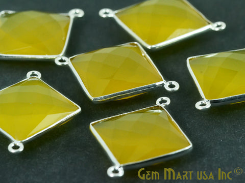Yellow Chalcedony Square 16mm Double Bail Gemstone Silver Bezel Connector