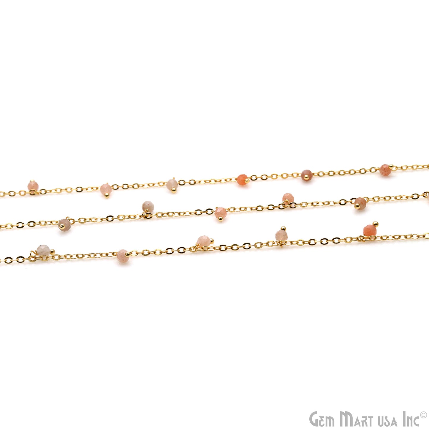 Pink Opal Faceted Beads Gold Wire Wrapped Cluster Rosary Chain (763654307887)