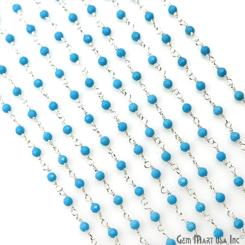 Turquoise Silver Plated Wire Wrapped Gemstone Beads Rosary Chain
