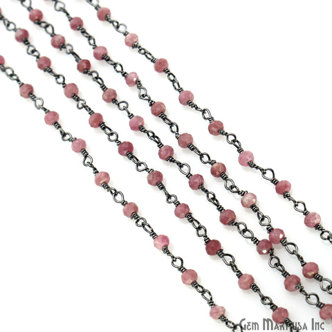 Rhodochrosite 2.5-3mm Tiny Beads Oxidized Wire Wrapped Rosary Chain