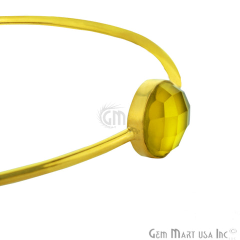 Natural Yellow Chalcedony 10mm Round Shape Gold Plated Stacking Bangle Bracelet - GemMartUSA