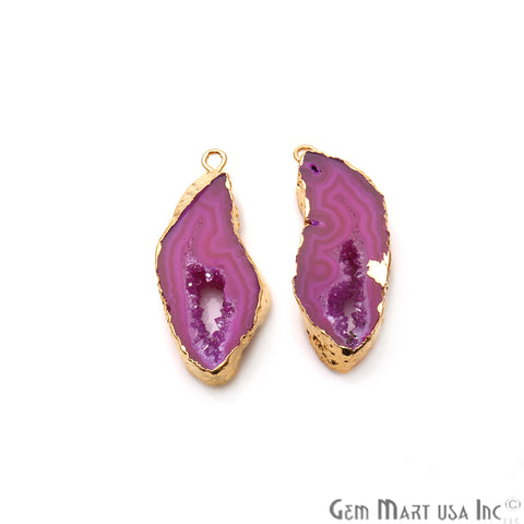 Agate Slice 32x13mm Organic Gold Electroplated Gemstone Earring Connector 1 Pair - GemMartUSA