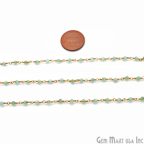 Aqua Monalisa 3-3.5mm Gold Wire Wrapped Rosary Chain - GemMartUSA