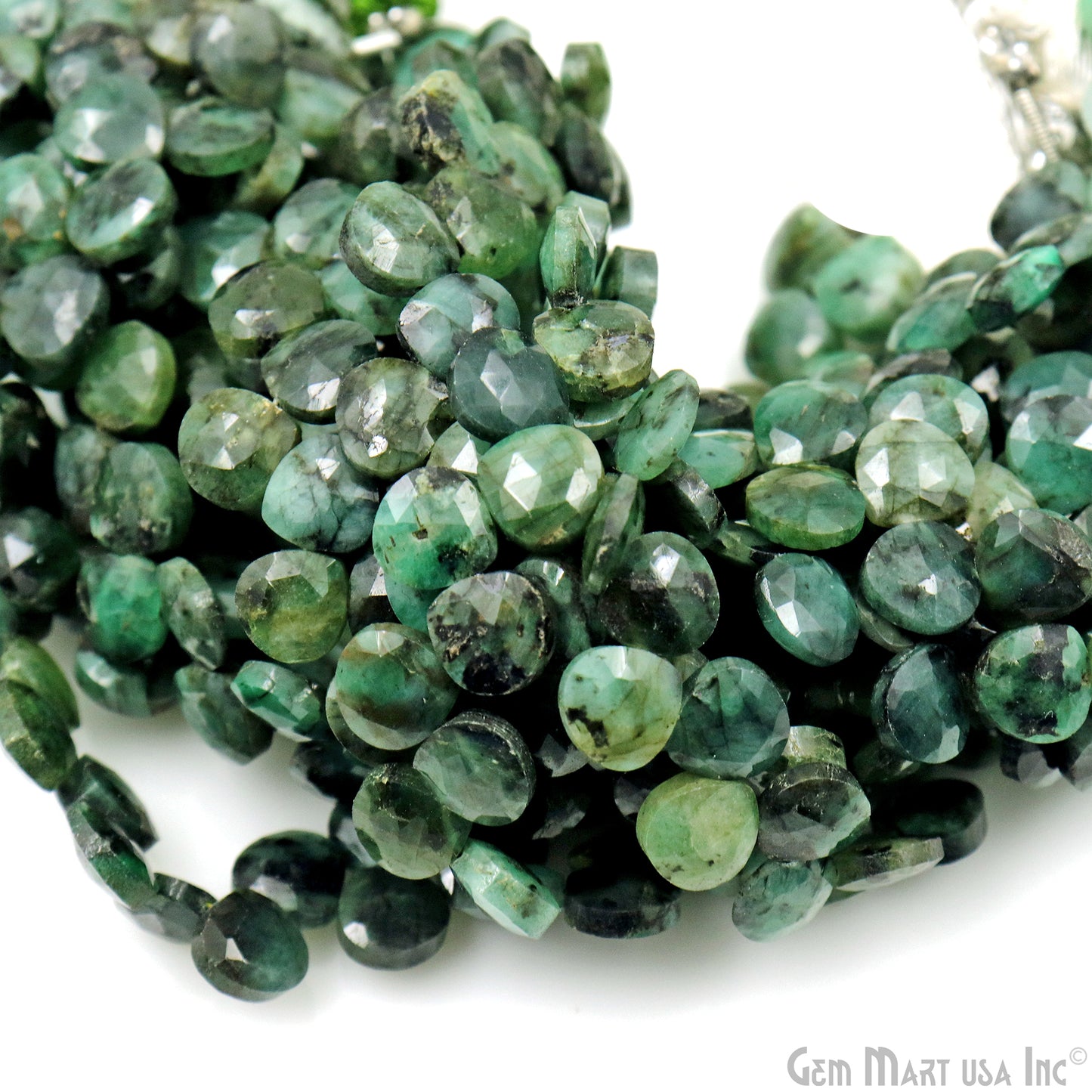 Emerald Heart Beads, 7 Inch Gemstone Strands, Drilled Strung Briolette Beads, Heart Shape, 7mm