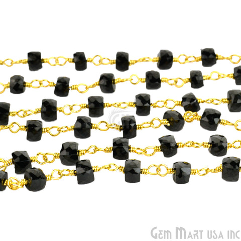 Black Spinel 3mm Gold Plated Wire Wrapped Beads Rosary Chain (762922926127)