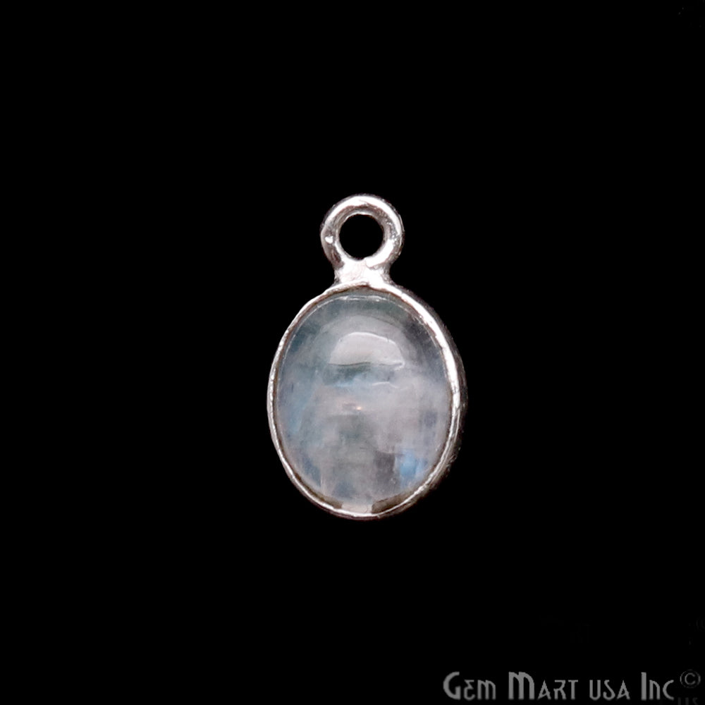 Rainbow Moonstone Cabochon 6x8mm Oval Silver Plated Single Bail Gemstone Connector - GemMartUSA