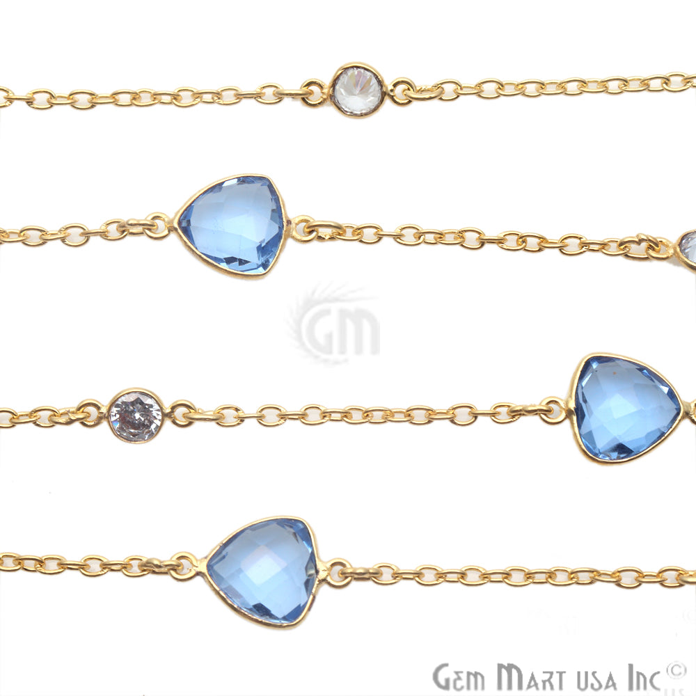 Tanzanite & Crystal 10mm Gold Plated Bezel Link Connector Chain - GemMartUSA