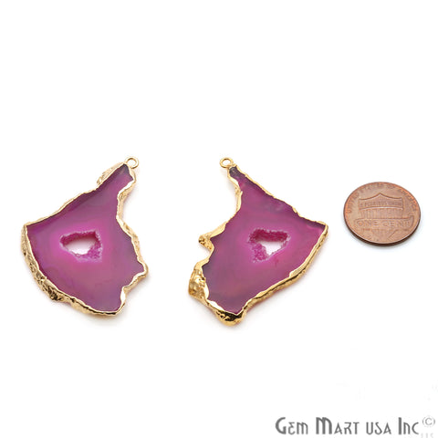 Agate Slice 46x27mm Organic Gold Electroplated Gemstone Earring Connector 1 Pair - GemMartUSA
