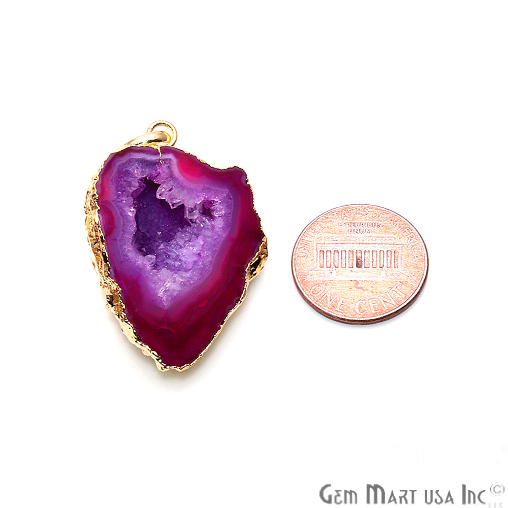 DIY Geode Druzy Gemstone 25x34mm Gold Edged Necklace Pendant - GemMartUSA