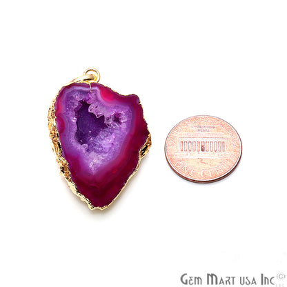 DIY Geode Druzy Gemstone 25x34mm Gold Edged Necklace Pendant - GemMartUSA