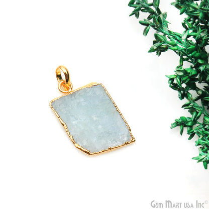 Aquamarine Free Form shape 29x19mm Gold Electroplated Gemstone Single Bail Pendant