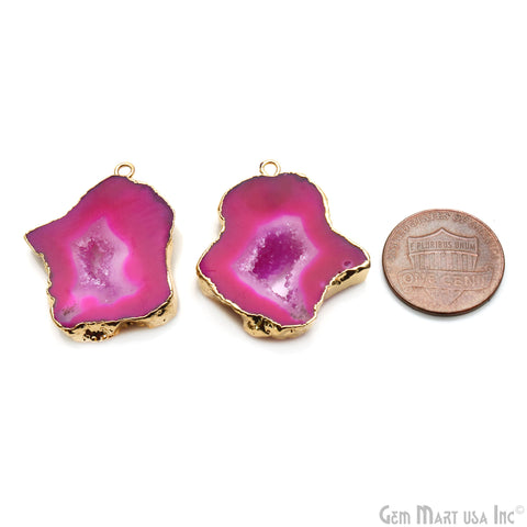 Agate Slice 24x30mm Organic  Gold Electroplated Gemstone Earring Connector 1 Pair