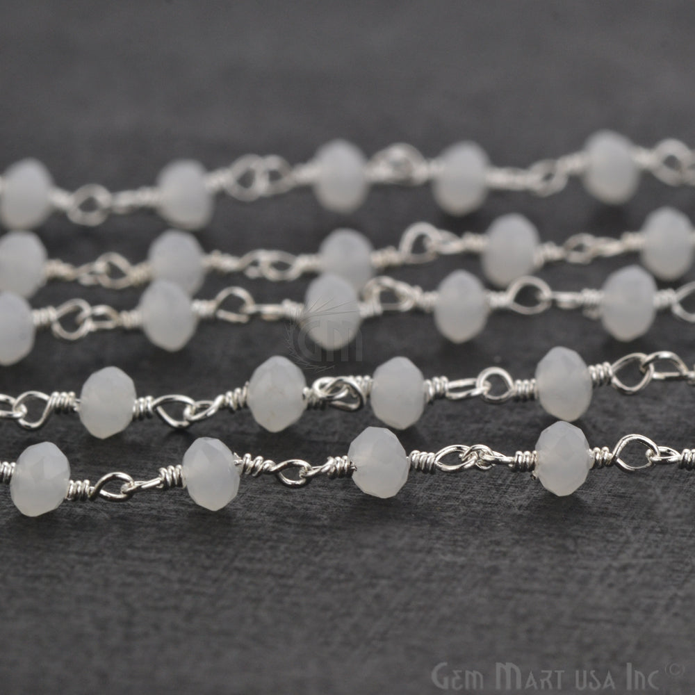 White Chalcedony Silver Plated Beaded Wire Wrapped Rosary Chain (763982839855)