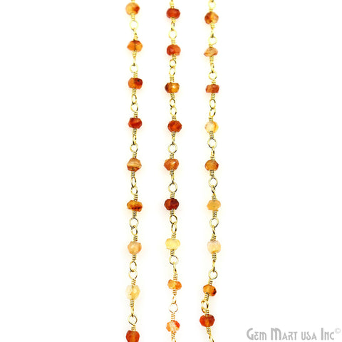 Shaded Carnelian Faceted Bead 2.5-3mm Gold Wire Wrapped Gemstone Beads Rosary Chain