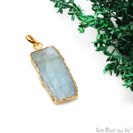 Aquamarine Free Form shape 37x15mm Gold Electroplated Gemstone Single Bail Pendant