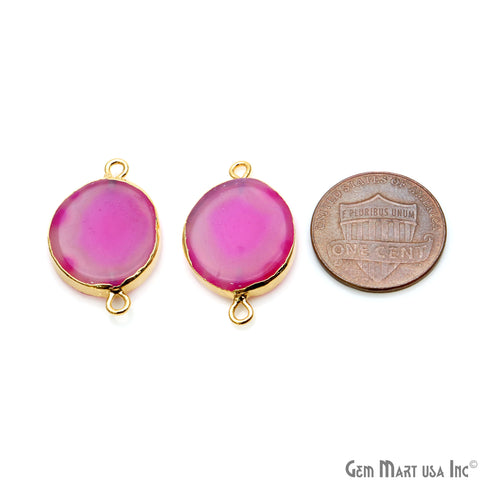 Agate Slice 24x15mm Organic Gold Electroplated Gemstone Earring Connector 1 Pair