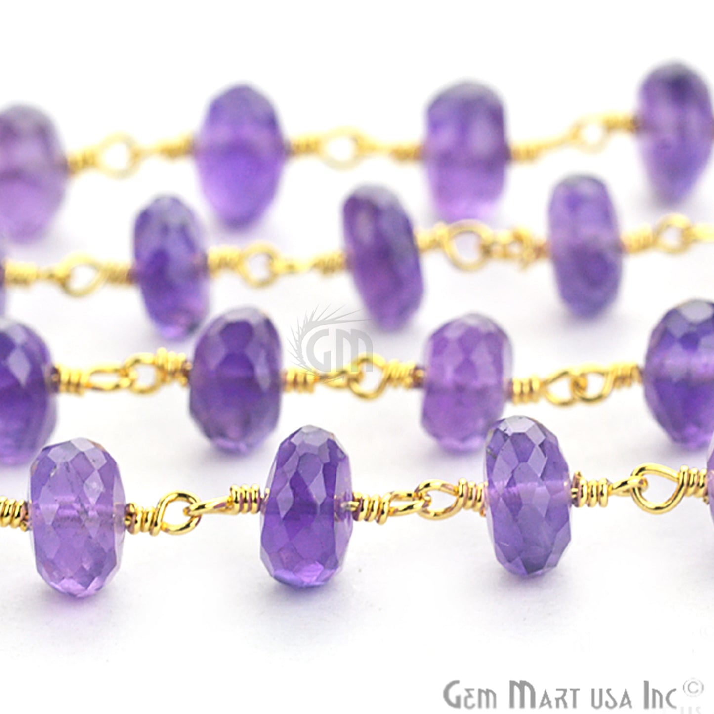 Amethyst Beads Gold Plated Wire Wrapped Rosary Chain - GemMartUSA (762761183279)