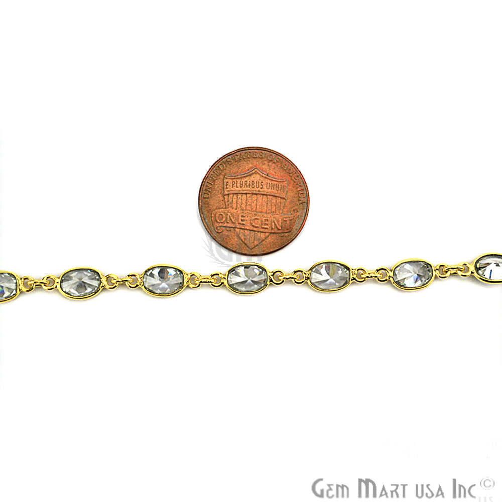 White Zircon 6x4mm Oval Bezel Gold Continuous Connector Chain - GemMartUSA (764306620463)