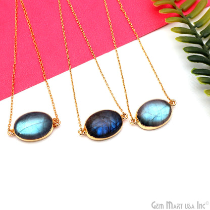 Flashy Labradorite 29x16mm Cabochon Oval Double Bail Gold Electroplated Gemstone Connector