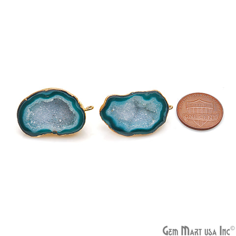 DIY Agate Slice Geode Druzy 33x20mm Gold Electroplated Loop Connector Studs Earrings - GemMartUSA