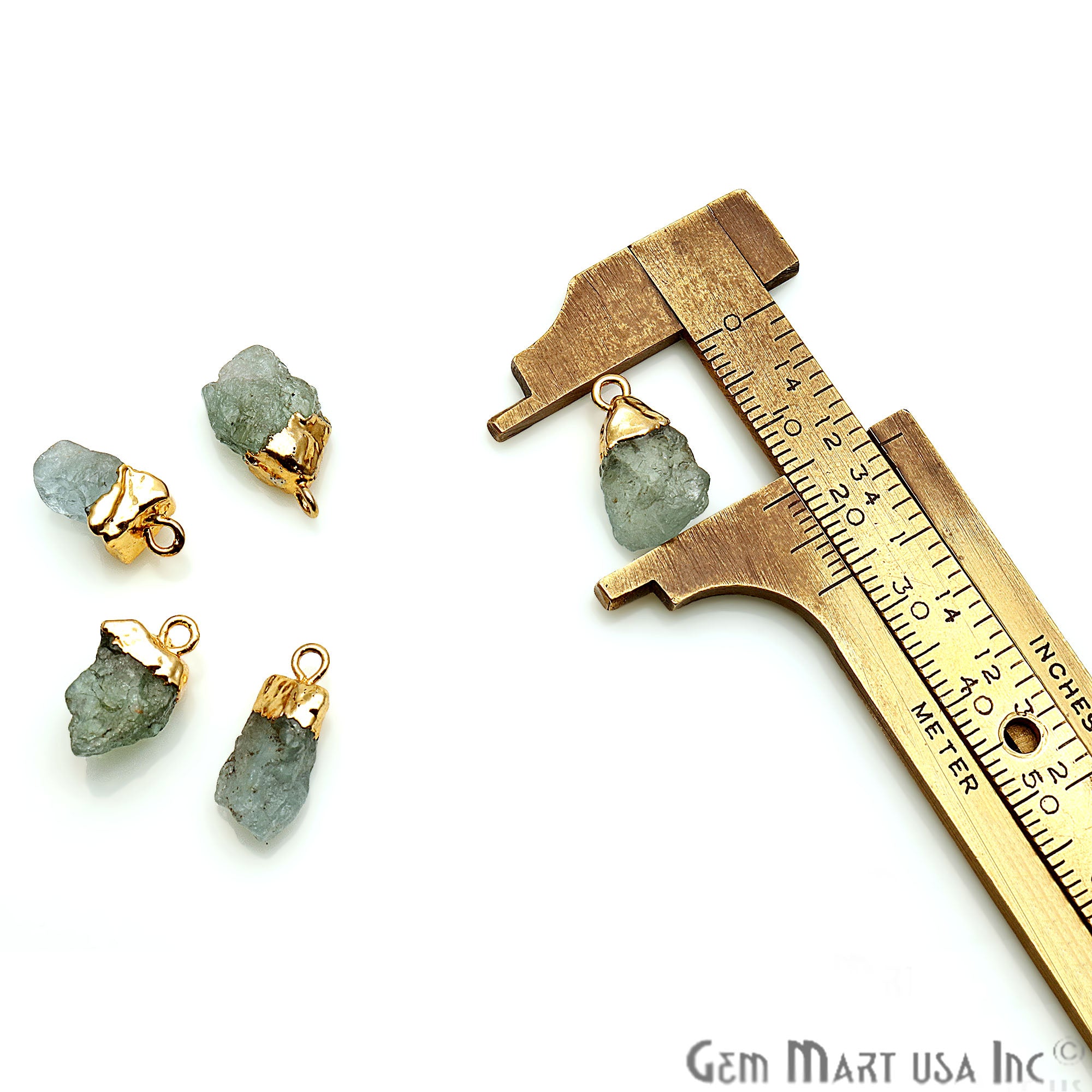 Rough Fluorite Gemstone 19x12mm Organic Gold Edged Connector - GemMartUSA