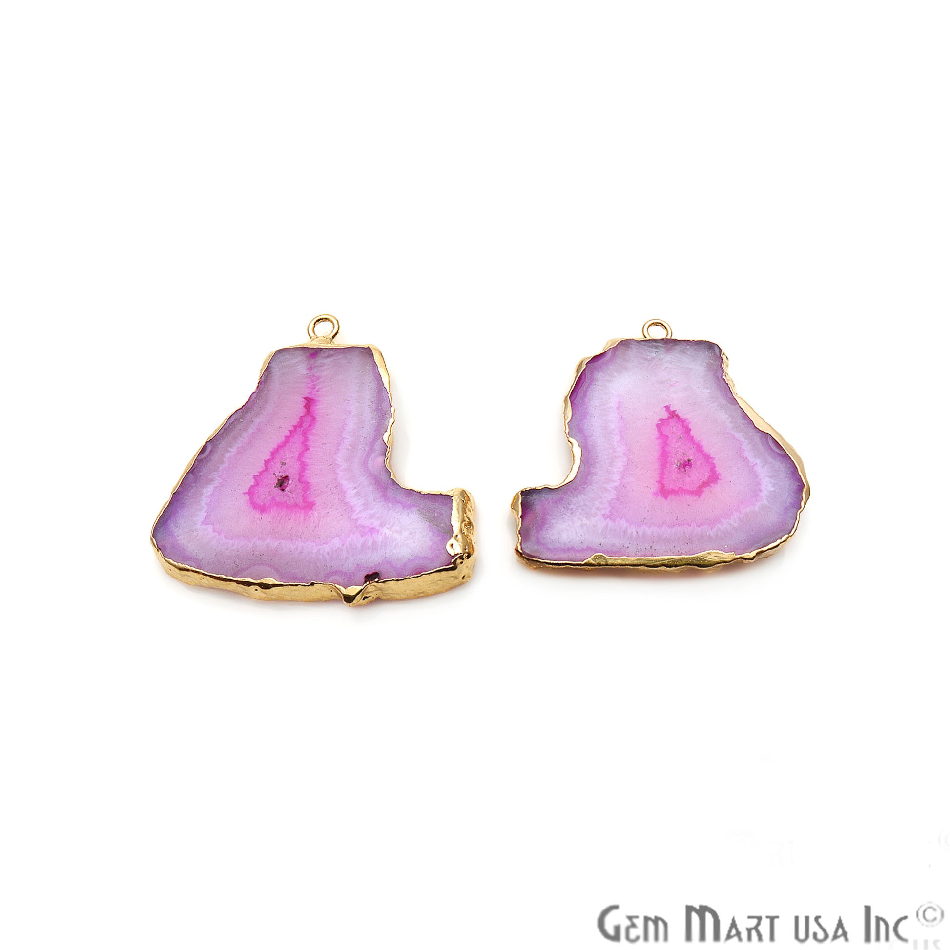 Agate Slice 33x32mm Organic Gold Electroplated Gemstone Earring Connector 1 Pair - GemMartUSA