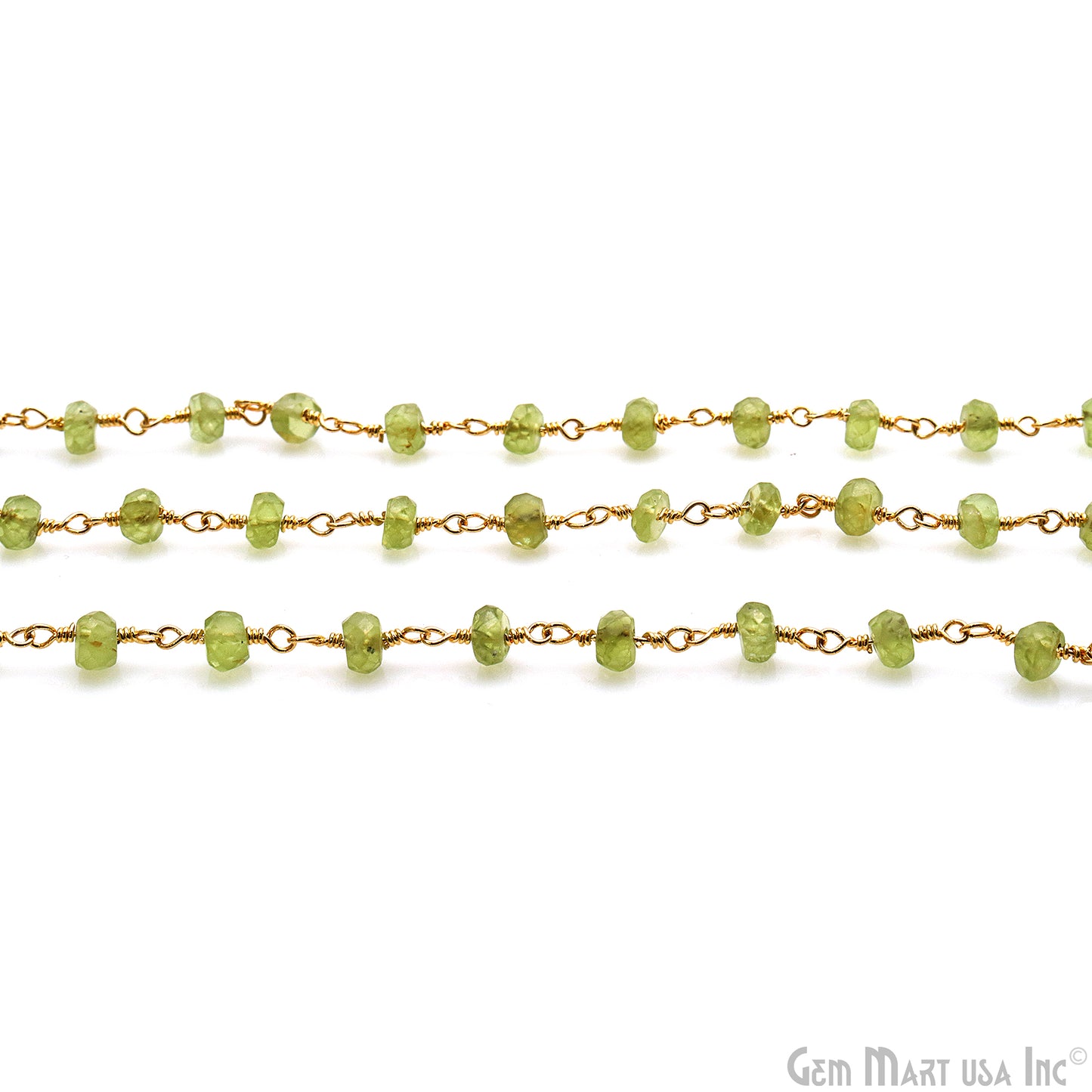 Peridot 4-5mm Faceted Round Gold Plated Gemstone Rondelle Beads Rosary Chain