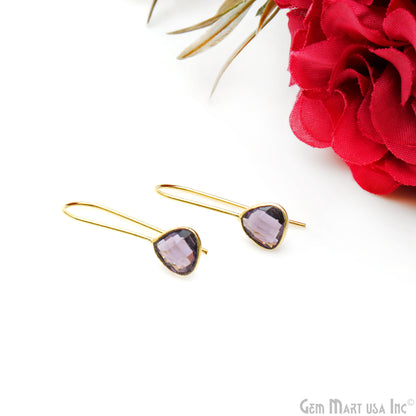 Gemstone Trillion 8mm Gold Plated Dangle Hook Earring