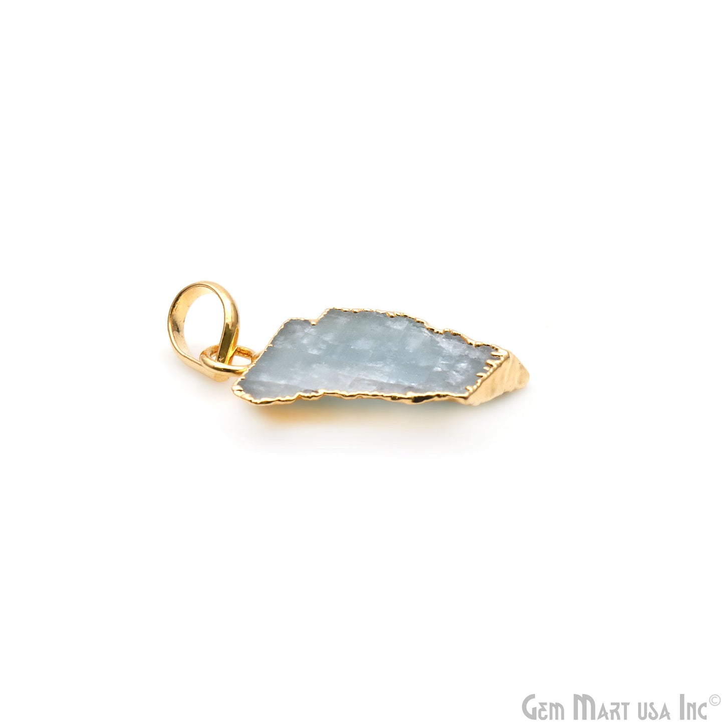 Aquamarine Free Form shape 25x12mm Gold Electroplated Gemstone Single Bail Pendant