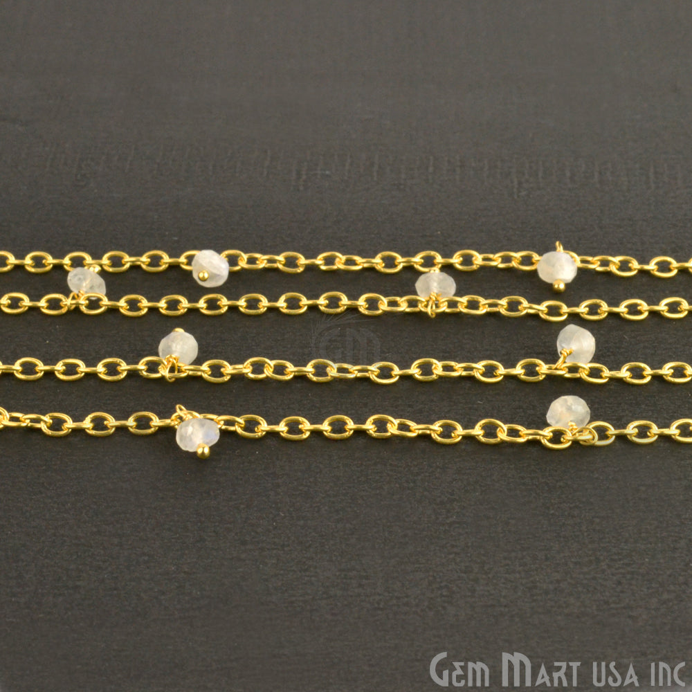 Natural Rainbow Moonstone Faceted Beads Gold Plated Cluster Rosary Chain - GemMartUSA (763792064559)