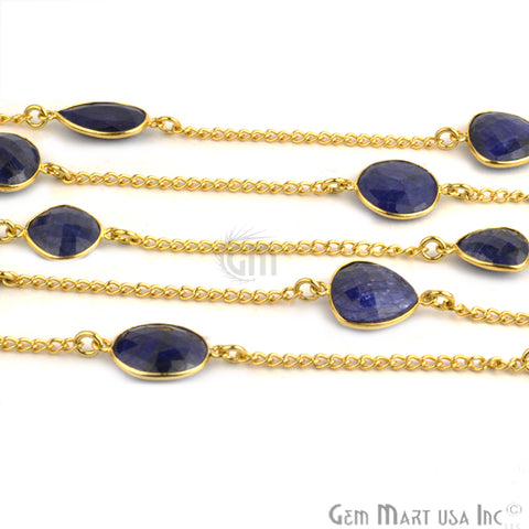 Sapphire 10-15mm Gold Plated Bezel Connector Link Rosary Chain - GemMartUSA (764200288303)
