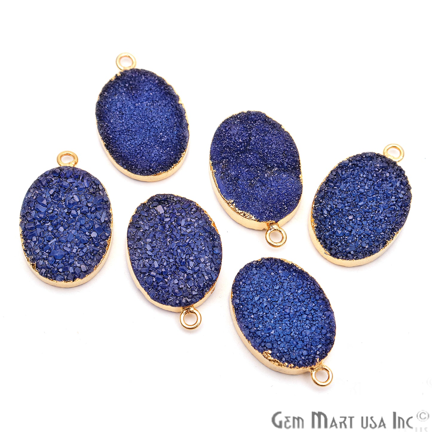 Blue Druzy Oval 15x20mm Gold Electroplated Single Bail Connector - GemMartUSA