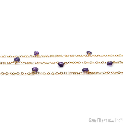 Amethyst Faceted Heart 5-6mm Gold Plated Cluster Dangle Rosary Chain