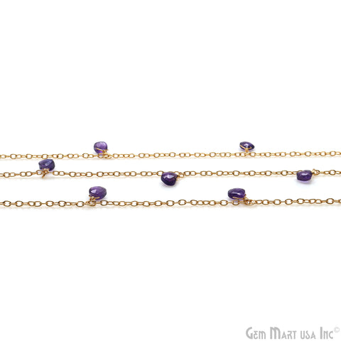 Amethyst Faceted Heart 5-6mm Gold Plated Cluster Dangle Rosary Chain