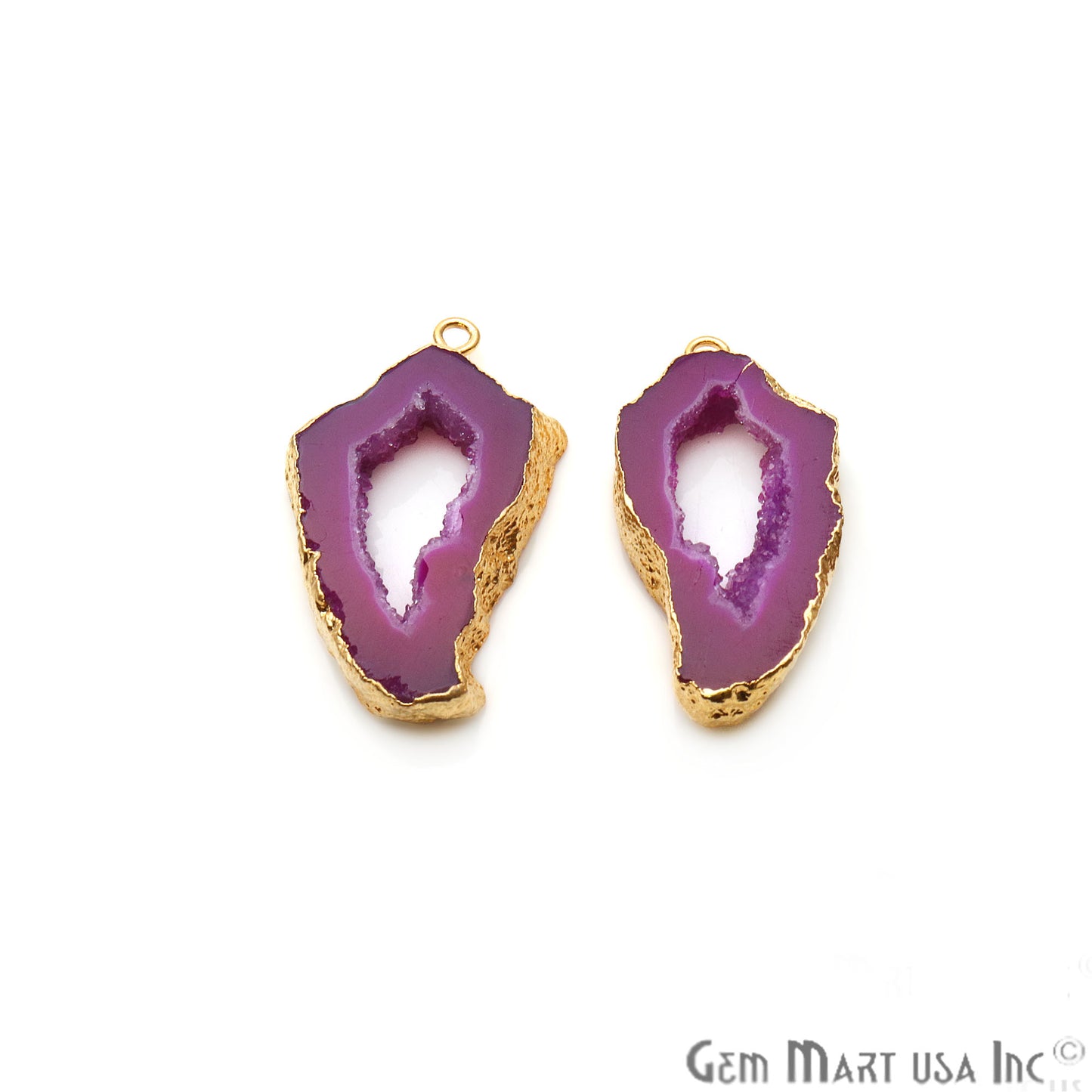 Agate Slice 16x31mm Organic Gold Electroplated Gemstone Earring Connector 1 Pair - GemMartUSA