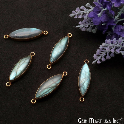 Labradorite Cabochon 35x10mm Marquise Gold Electroplated Double Bail Gemstone Connector - GemMartUSA