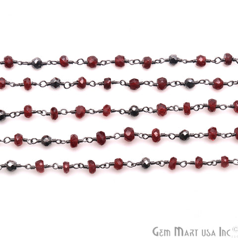 Garnet & Black Pyrite Multi Gemstone Beaded Wire Wrapped Rosary Chain