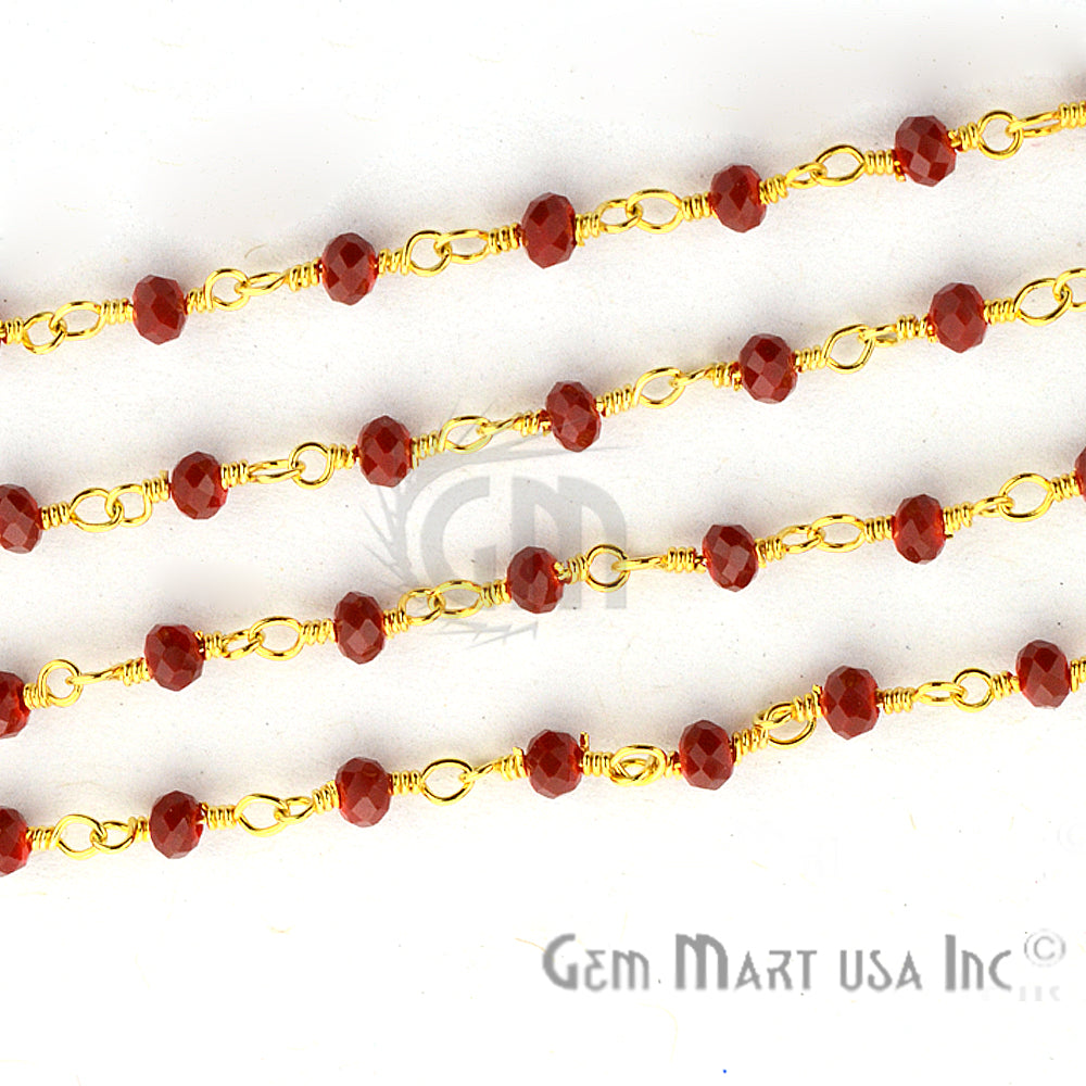 Red Coral 2.5-3mm Gold Plated Wire Wrapped Beads Rosary Chain (762952941615)