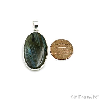 Labradorite Gemstone Oval 37x20mm Sterling Silver Necklace Pendant 1PC