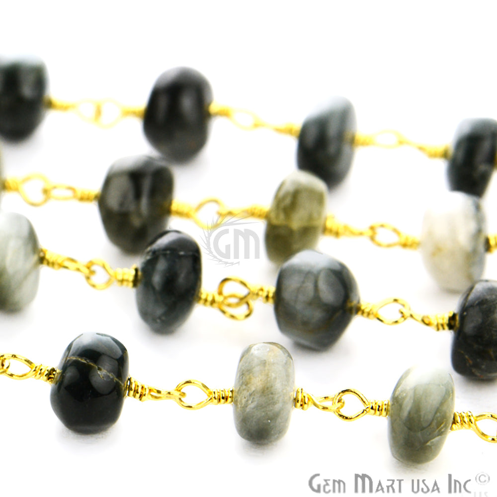 Cats Eyes 7-8mm Gold Plated Wire Wrapped Rosary Chain - GemMartUSA (762934460463)