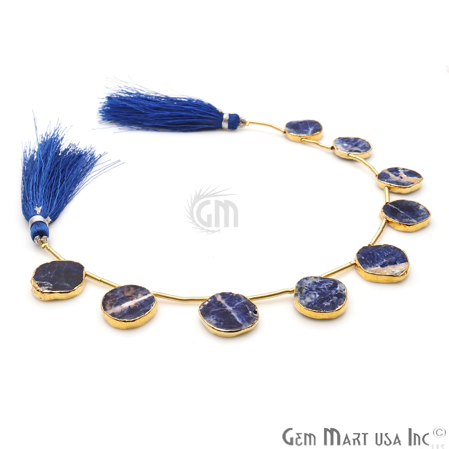 Sodalite Free Form Gold Electroplated 18x15mm Crafting Beads Gemstone 9 Inch Strands - GemMartUSA