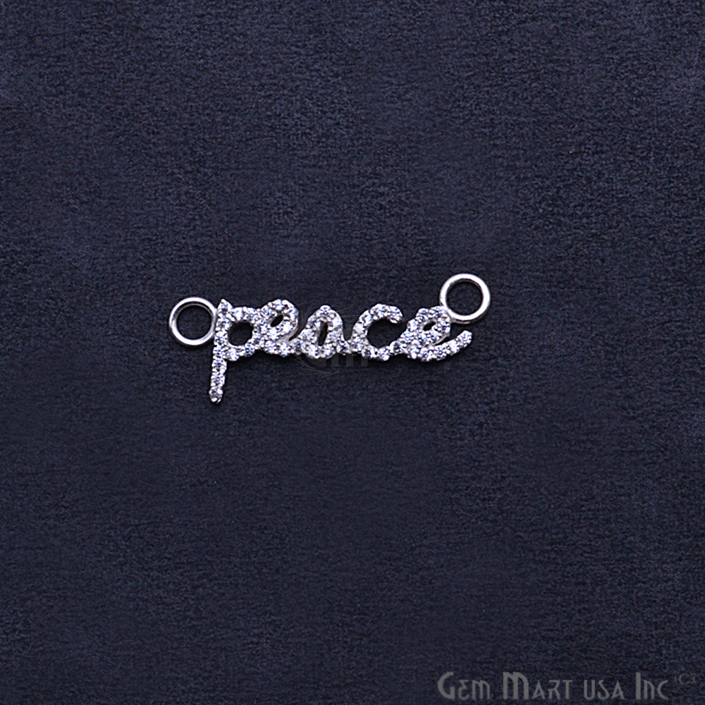 Cubic Zircon Pave 'Peace' Silver Charm For Bracelet & Pendants - GemMartUSA