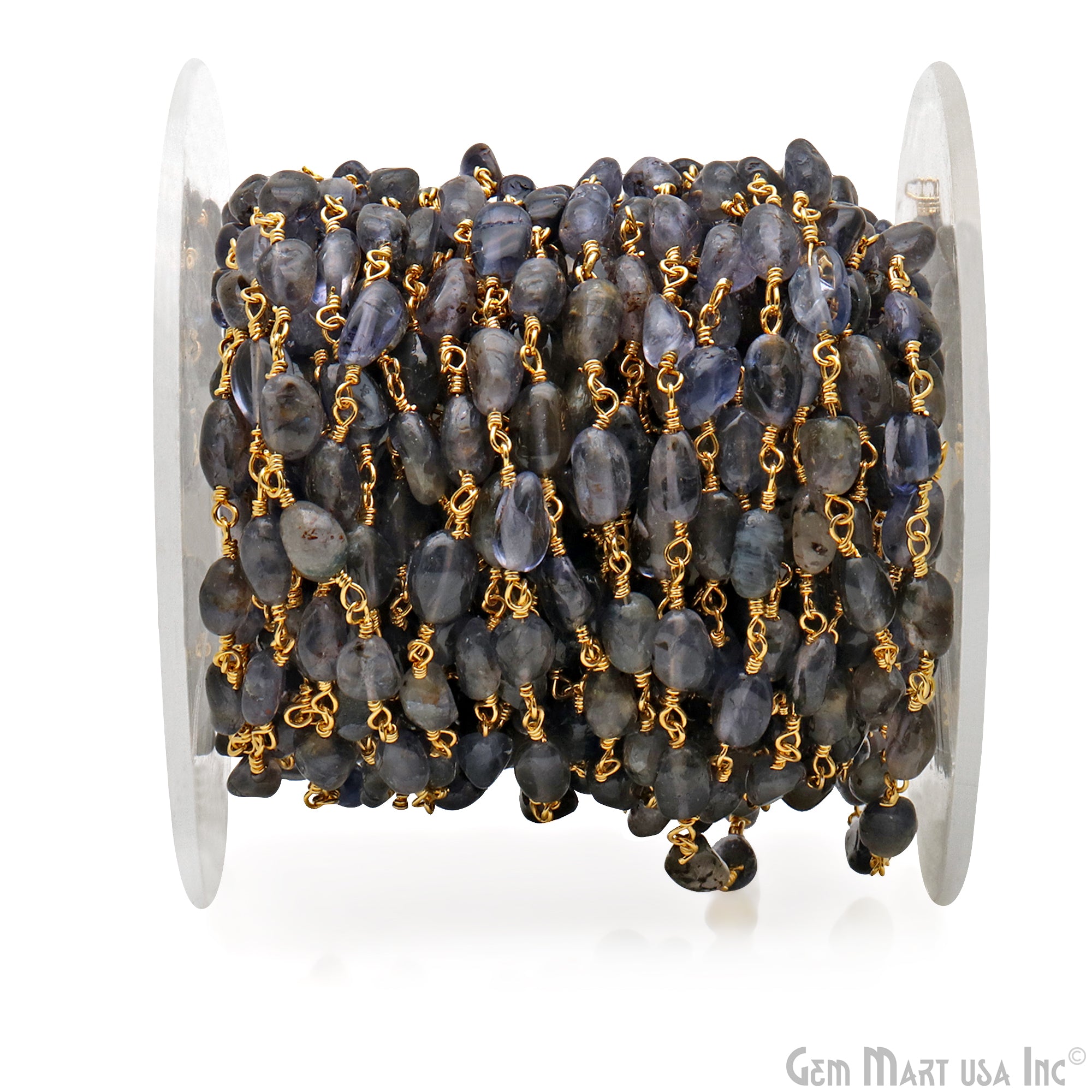 Iolite 8x5mm Tumble Beads Gold Plated Rosary Chain